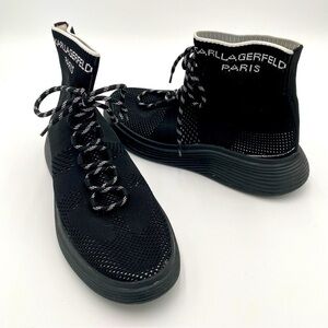 Karl Lagerfeld Paris Men's Knit Full Lace Up Tennis Shoes Sneakers Black Size 10